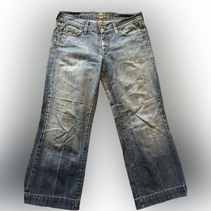 7 For All Mankind Dark Blue Denim Flare Capri Jeans Y2K